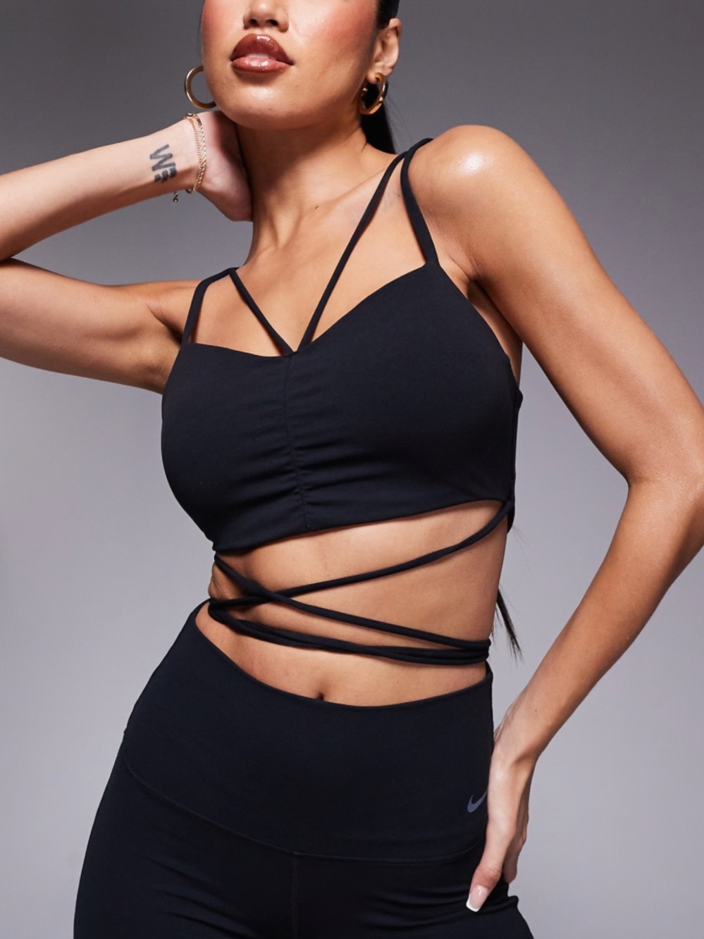 Nike Zenvy Black Strappy Wrap Crop Top